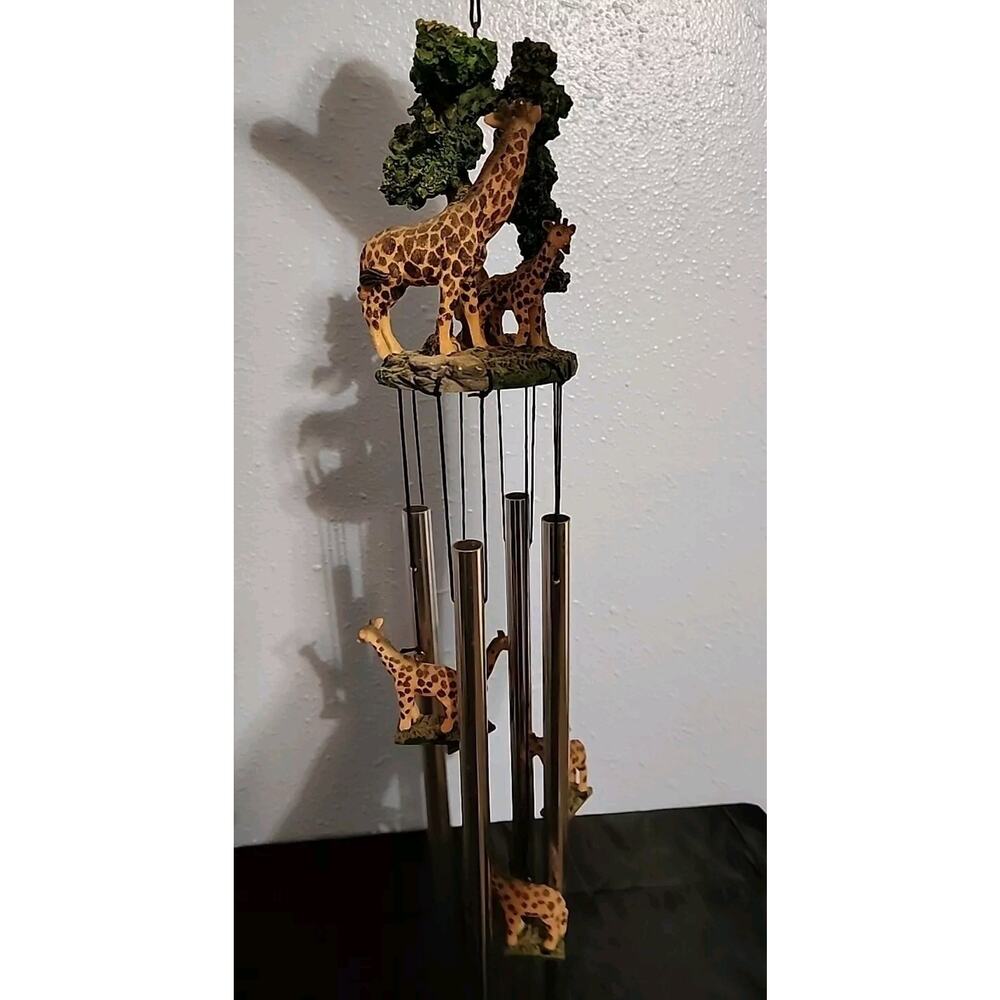 Ebros Safari Giraffe Mother And Calf By The Trees Resonant Relaxing Wind Chime